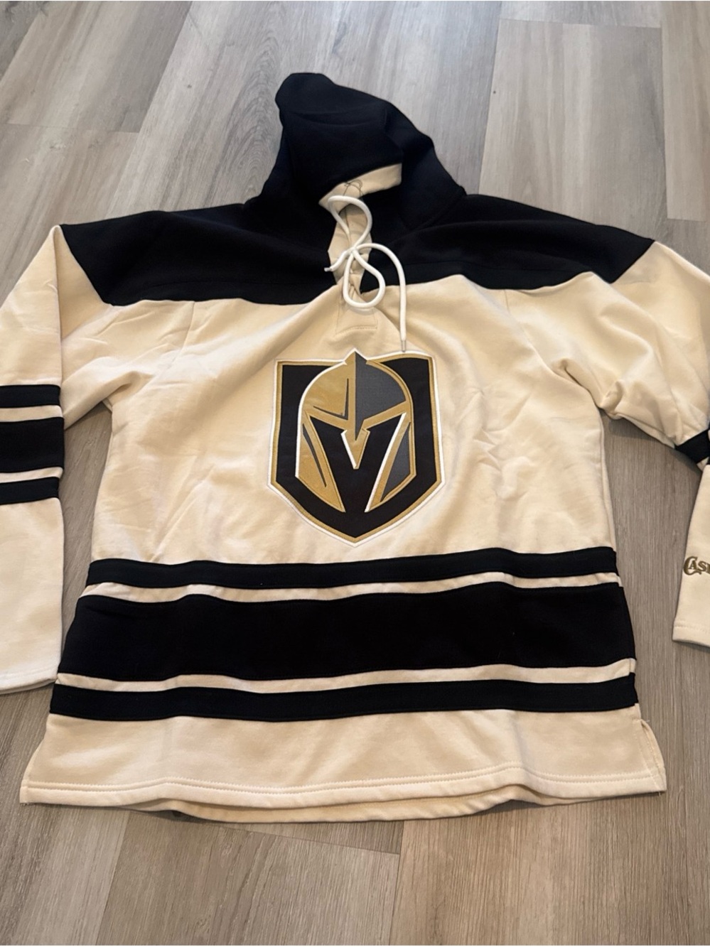 Men's Black & Cream Hockey Pullover Hoodie with Gold Crest